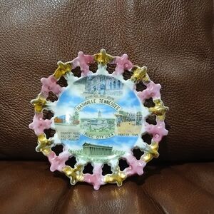 Nashville Tennessee Souvenir Plate with Pink and Gold Accents